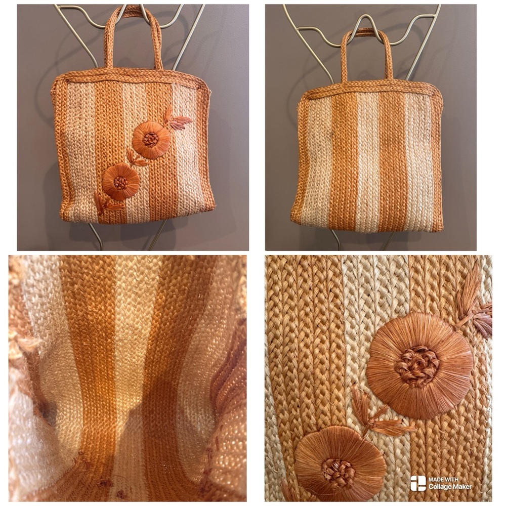 Vintage 70s woven straw Boho large tote bag
